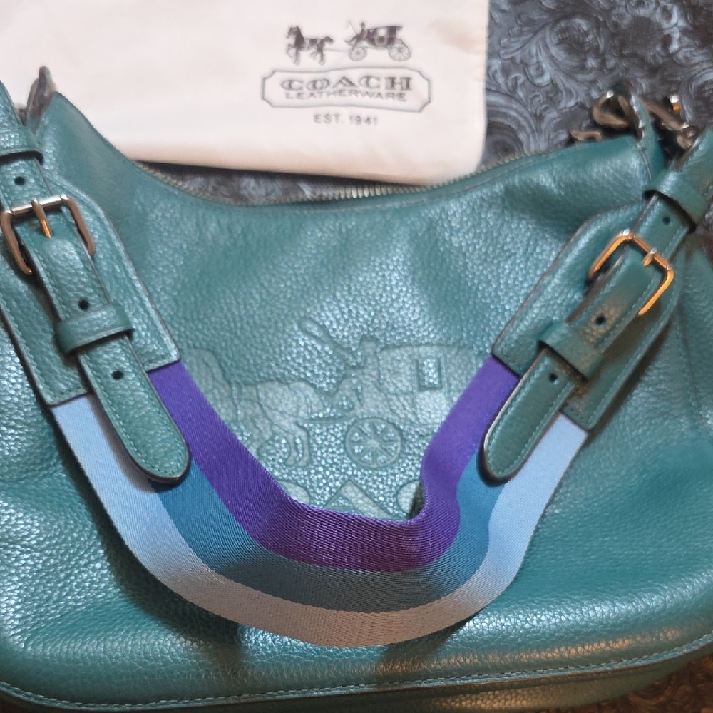 Coach Turquoise Leather Shoulder Bag Jes Hobo - Picture 2 of 9